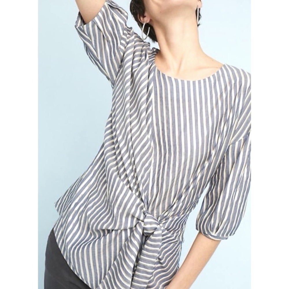 Anthropologie Eva Franco Marin Striped Tie Front Metallic Top Women's Size 6